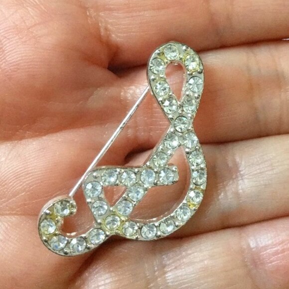 Crystal Initial S Brooch / Pin Vintage 1980s - Picture 1 of 5